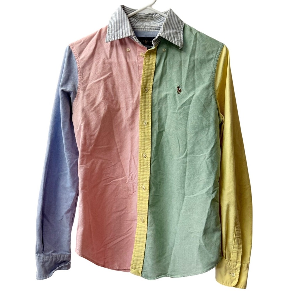 Ralph Lauren Button Down Shirt Mens Small Multicolor Colorblock Custom Fit